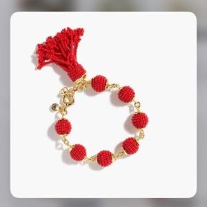 NWT J. Crew Beaded Tassel Orb Bracelet, Fire Red